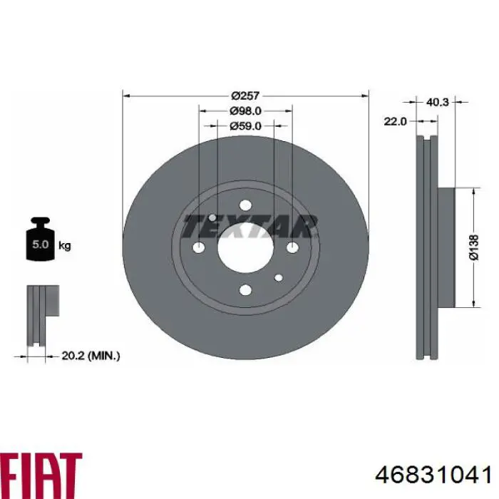 Comprar 46831041 Fiat/Alfa/Lancia Freno de disco delantero
