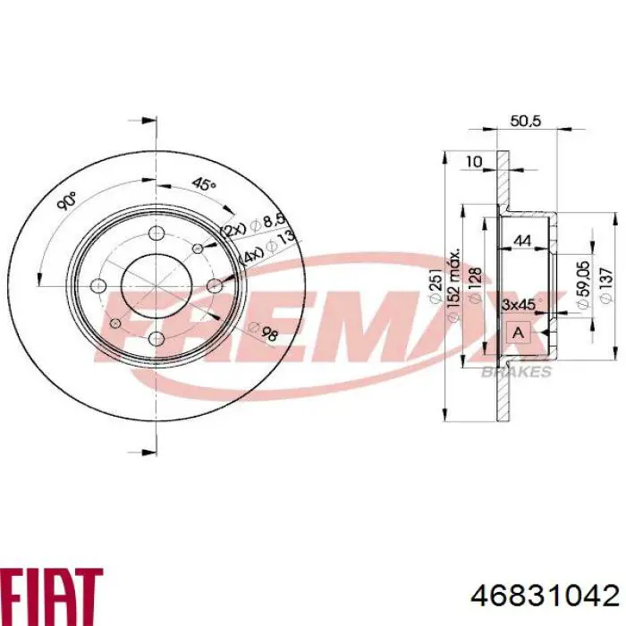 Disco de freno trasero Fiat/Alfa/Lancia 46831042 precio, desde 21,76 EUR