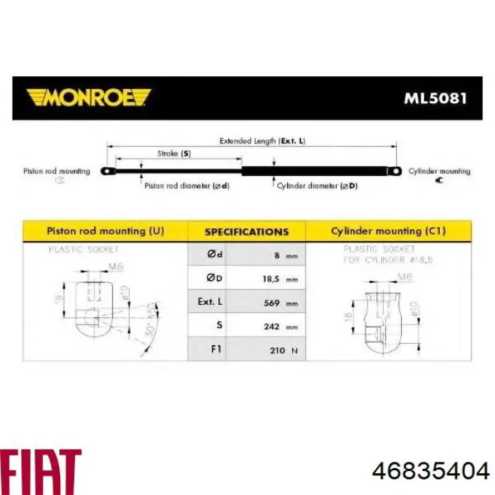 46835404 Fiat/Alfa/Lancia amortiguador de maletero