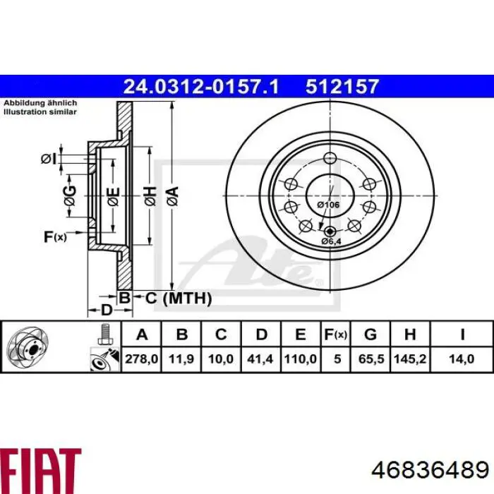 Disco de freno trasero Fiat/Alfa/Lancia 46836489 precio, desde 28,23 EUR