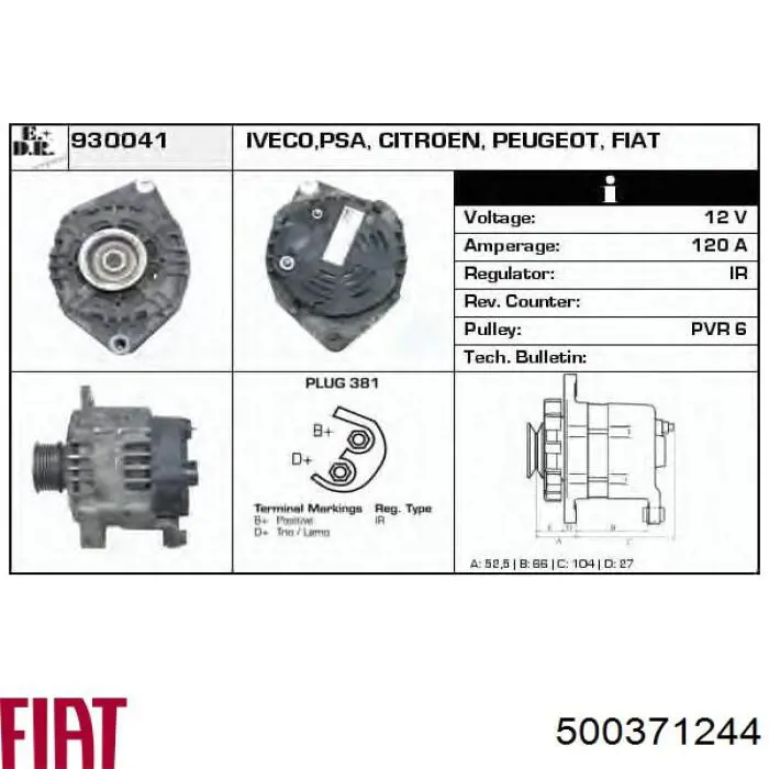 Alternador del motor Fiat/Alfa/Lancia 500371244 precio, desde 157,19 EUR