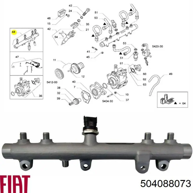 Rampa de combustible 504088073 Fiat/Alfa/Lancia