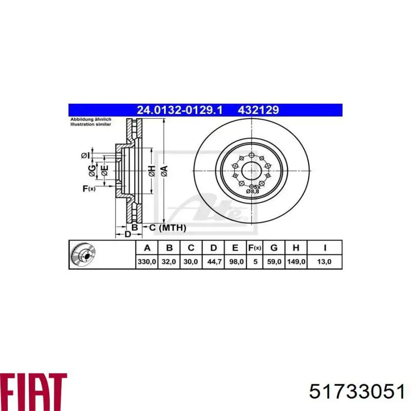 51733051 Fiat/Alfa/Lancia freno de disco delantero