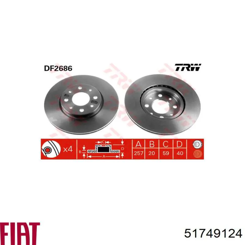 Disco de freno 51749124 Fiat/Alfa/Lancia