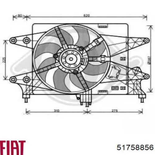 51758856 Fiat/Alfa/Lancia difusor de radiador, ventilador de refrigeración, condensador del aire acondicionado, completo con motor y rodete