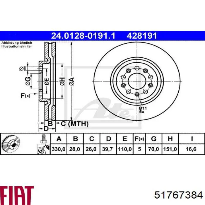 51767384 Fiat/Alfa/Lancia freno de disco delantero