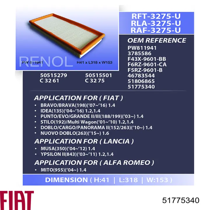 Comprar 51775340 Fiat/Alfa/Lancia Filtro de aire
