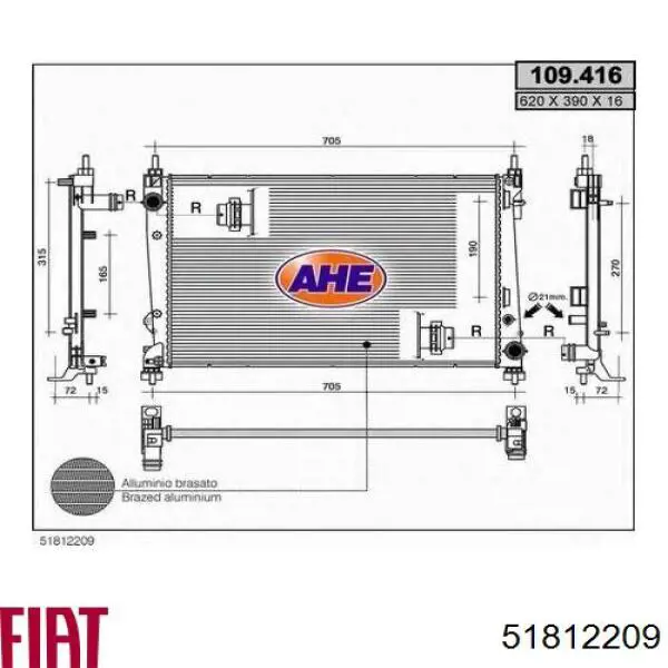 Comprar 51812209 Fiat/Alfa/Lancia Radiador de auto