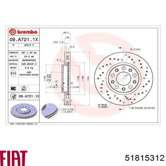 Comprar 51815312 Fiat/Alfa/Lancia Freno de disco delantero