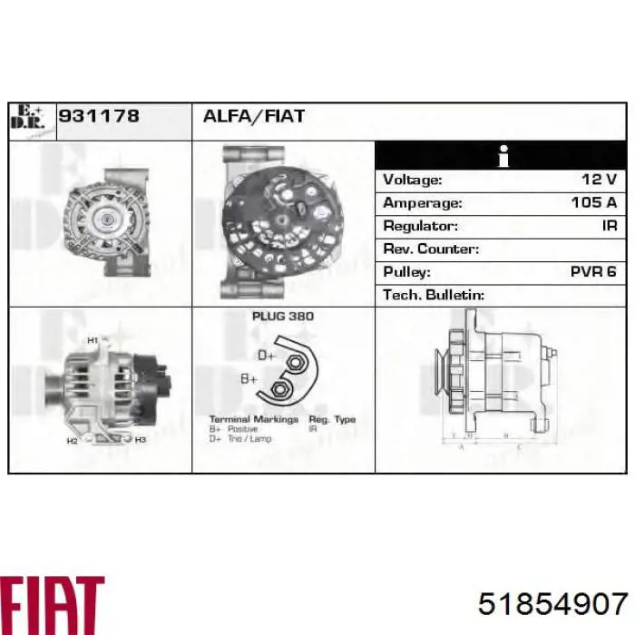 Alternador del motor Fiat/Alfa/Lancia 51854907 precio, desde 195,19 EUR