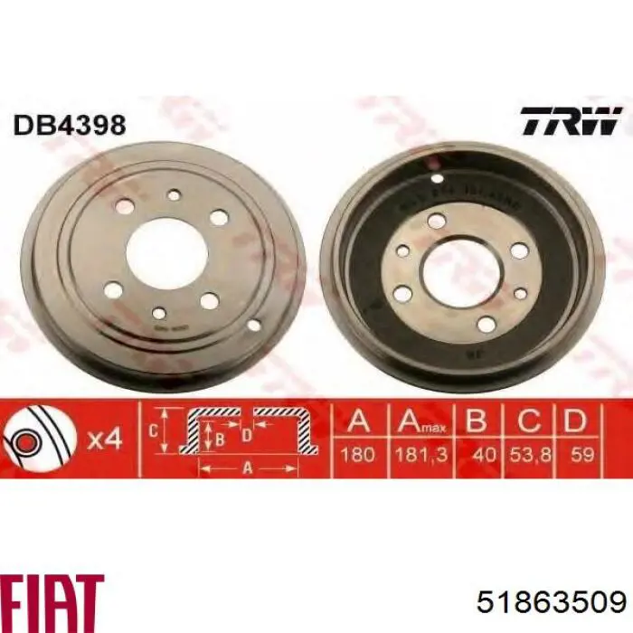51863509 Fiat/Alfa/Lancia freno de tambor trasero