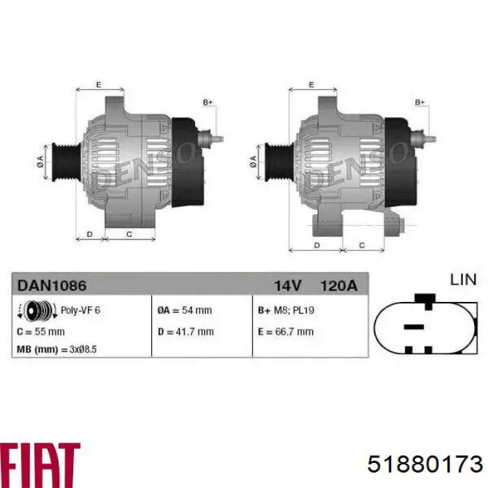 Alternador del motor Fiat/Alfa/Lancia 51880173 precio, desde 145,20 EUR