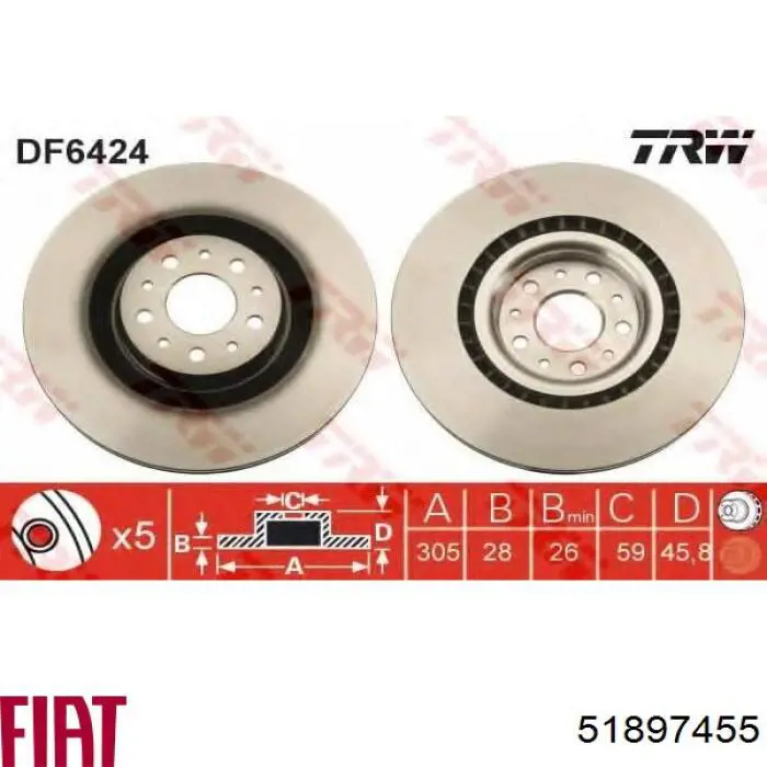 51897455 Fiat/Alfa/Lancia disco de freno delantero