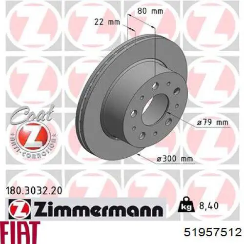 51957512 Fiat/Alfa/Lancia Freno de disco trasero