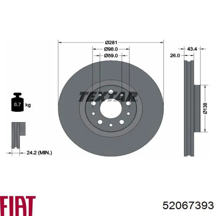 Disco de freno 52067393 Fiat/Alfa/Lancia