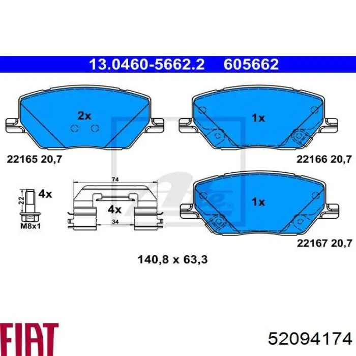 52094174 Fiat/Alfa/Lancia pastillas de freno delanteras