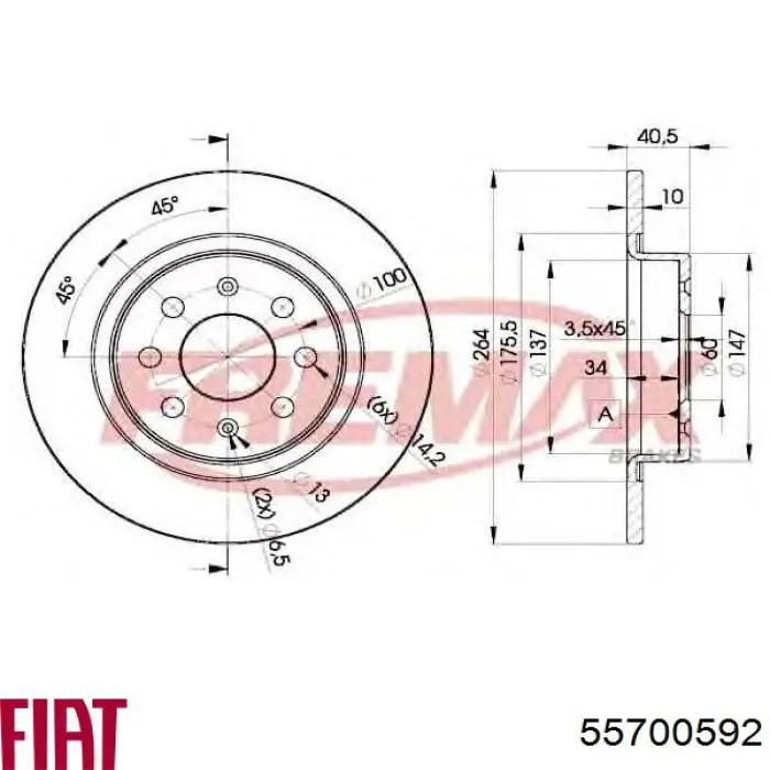 55700592 Fiat/Alfa/Lancia Freno de disco trasero