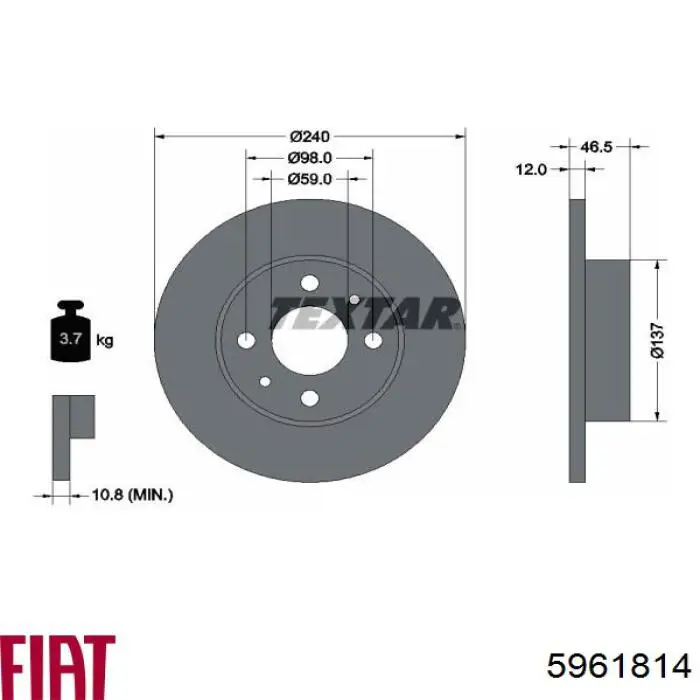 5961814 Fiat/Alfa/Lancia freno de disco delantero