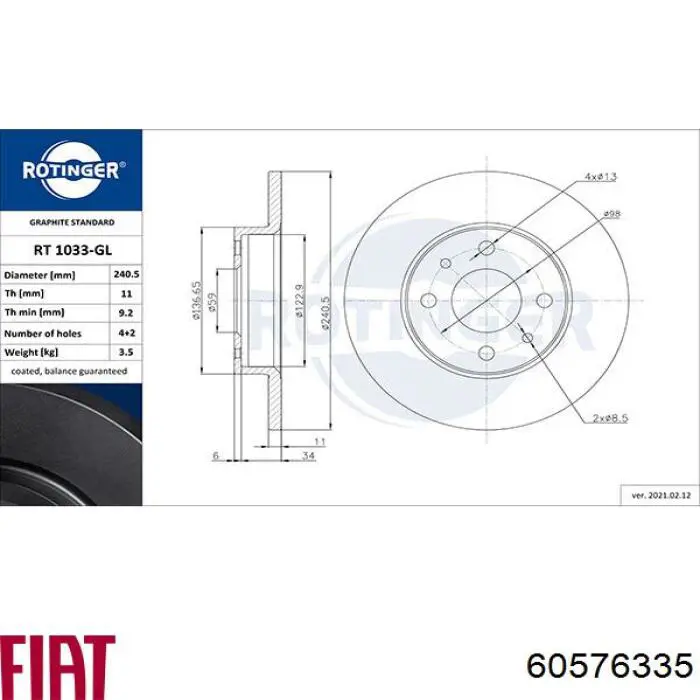 Disco de freno trasero Alfa Romeo 146 930