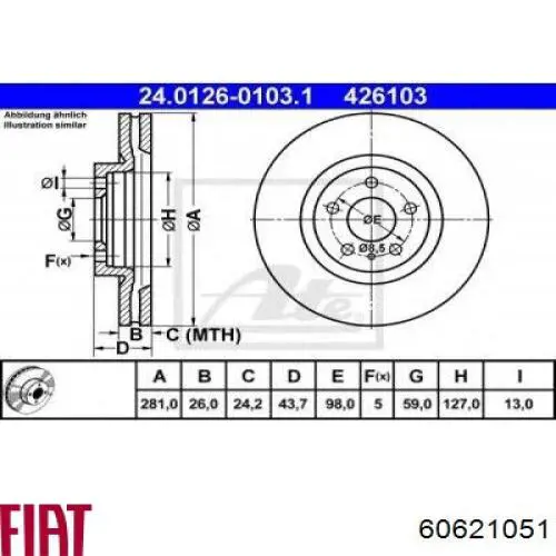 60621051 Fiat/Alfa/Lancia disco de freno delantero