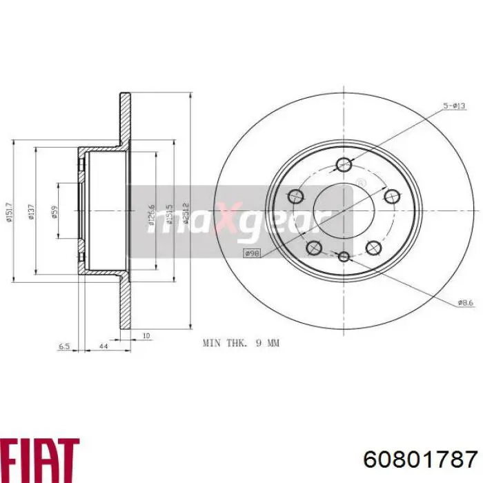 Disco de freno trasero Alfa Romeo 147 937