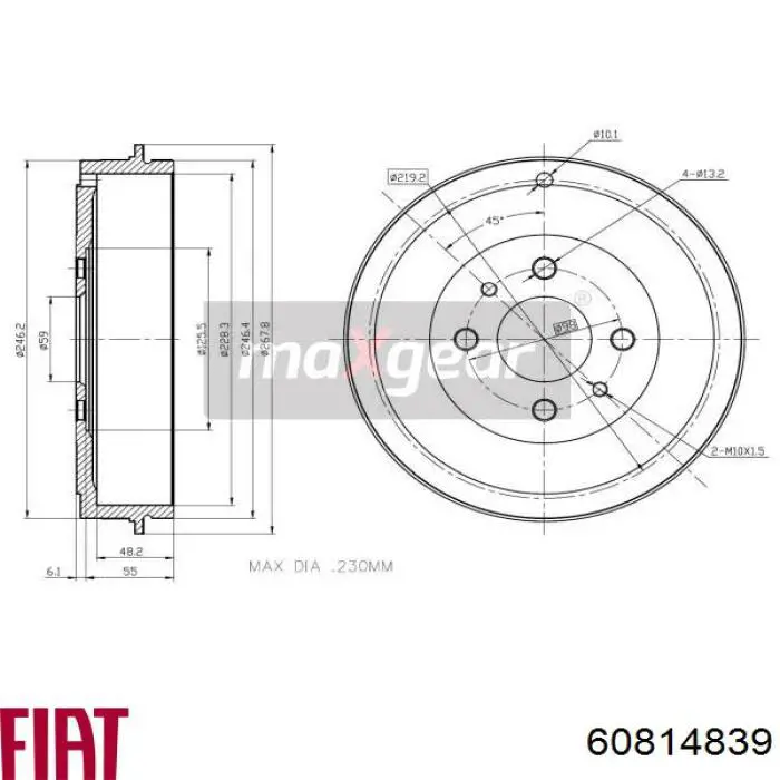 60814839 Fiat/Alfa/Lancia freno de tambor trasero