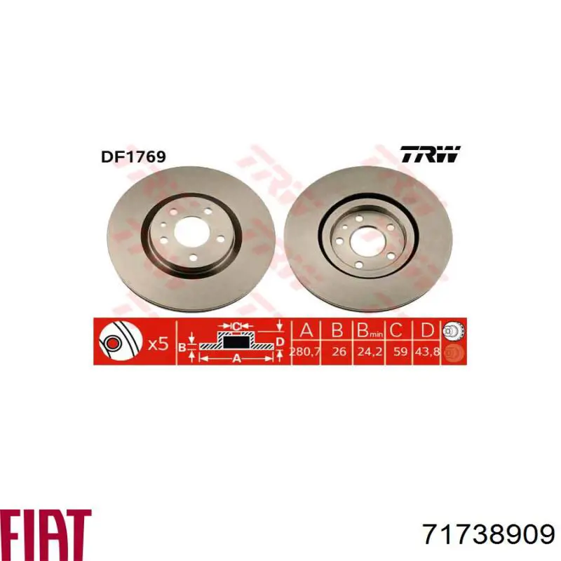 71738909 Fiat/Alfa/Lancia disco de freno delantero