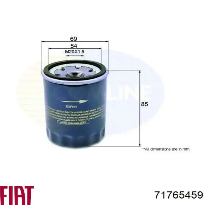 Filtro de aceite 71765459 Fiat/Alfa/Lancia