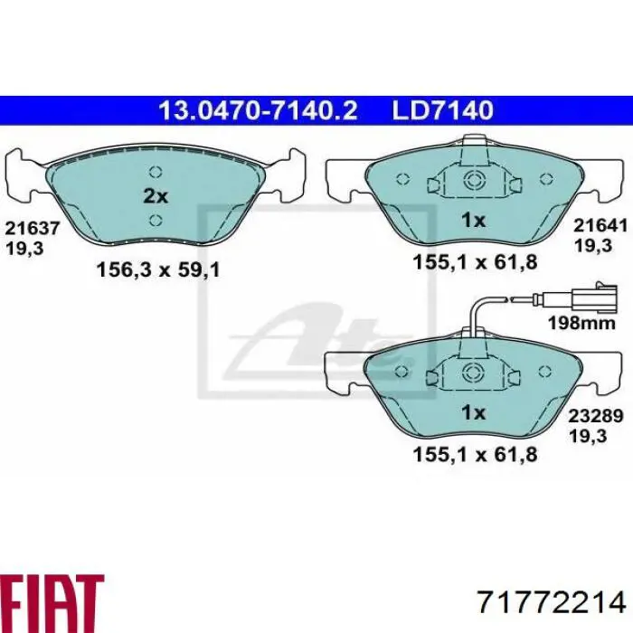 71772214 Fiat/Alfa/Lancia pastillas de freno delanteras