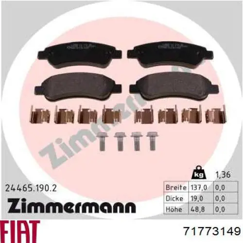 Comprar 71773149 Fiat/Alfa/Lancia Pastillas de freno traseras