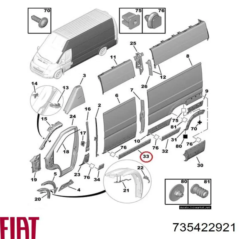 Moldura de guardabarro trasero izquierdo para Fiat Ducato (250)
