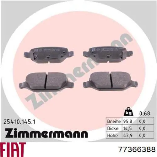 77366388 Fiat/Alfa/Lancia pastillas de freno traseras