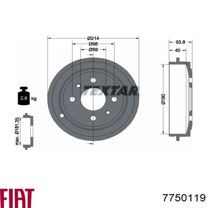 Comprar 7750119 Fiat/Alfa/Lancia Tambor de freno trasero