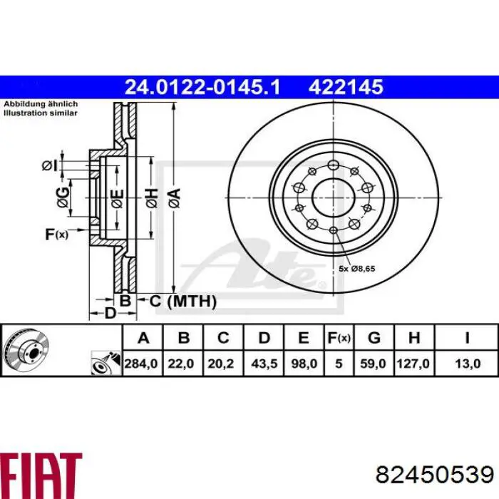 82450539 Fiat/Alfa/Lancia freno de disco delantero