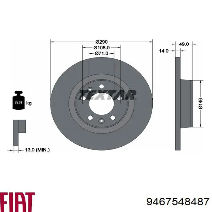 Comprar 9467548487 Fiat/Alfa/Lancia Disco de freno trasero