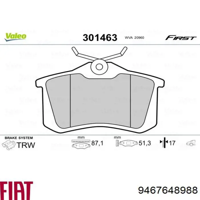 Pastillas traseras Fiat/Alfa/Lancia 9467648988
