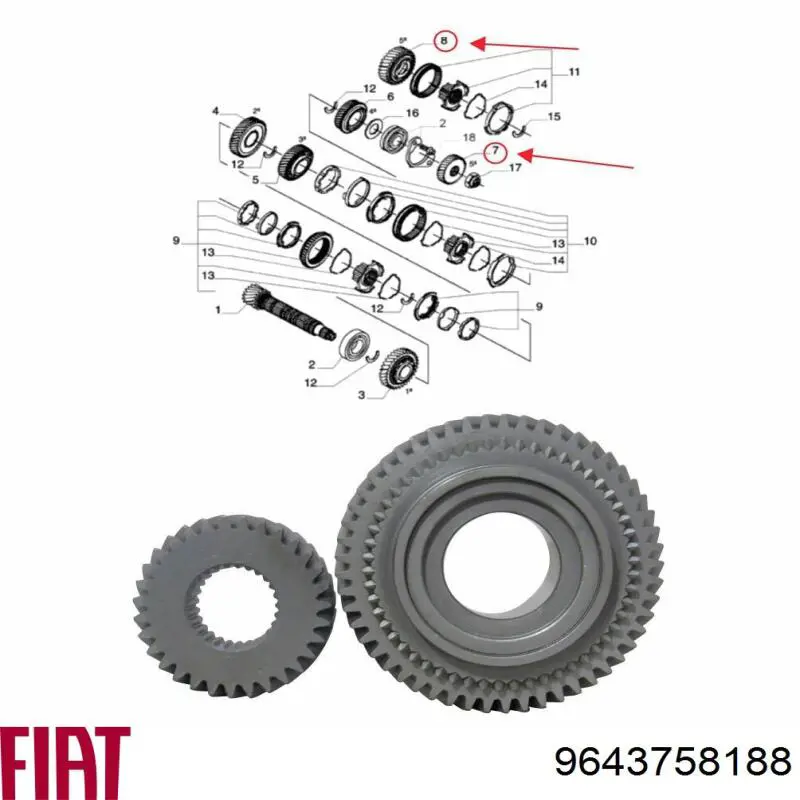 Engranaje conducido de quinta velocidad 9643758188 Fiat/Alfa/Lancia