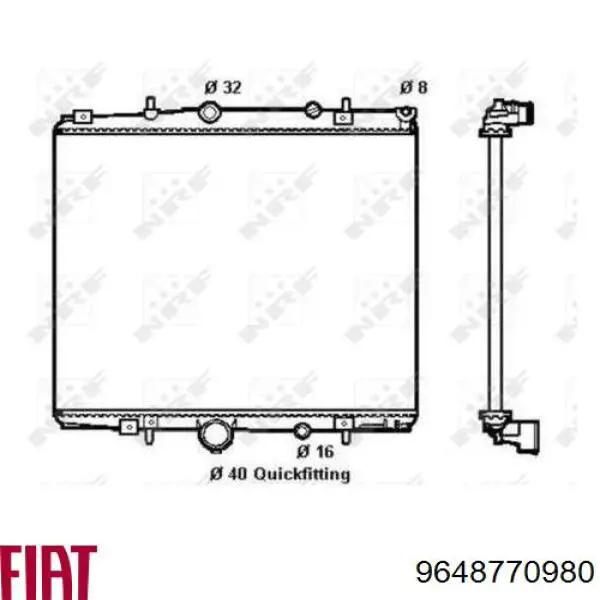 9648770980 Fiat/Alfa/Lancia radiador refrigeración del motor