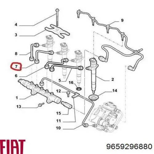 9659296880 Fiat/Alfa/Lancia Tubería de combustible, sistema inyección, cilindro 2