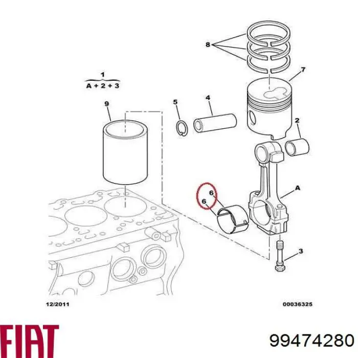 99474280 Fiat/Alfa/Lancia juego de cojinetes de biela, cota de reparación +0,25 mm