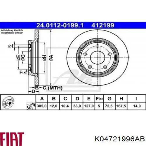 K04721996AB Fiat/Alfa/Lancia disco de freno trasero