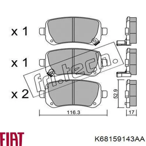 K68159143AA Fiat/Alfa/Lancia pastillas de freno traseras