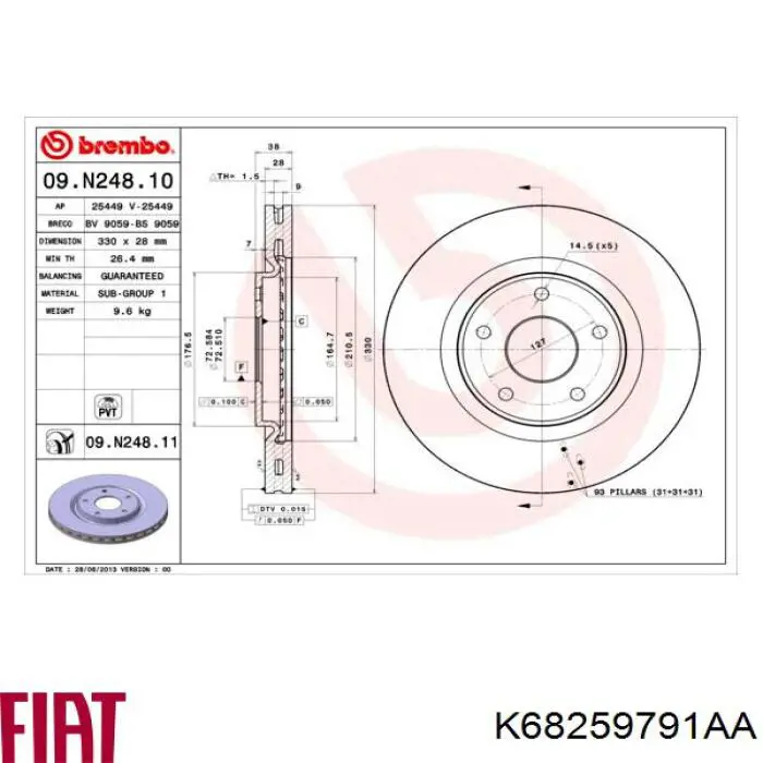 Frenos delanteros Fiat/Alfa/Lancia K68259791AA precio, desde 71,89 EUR