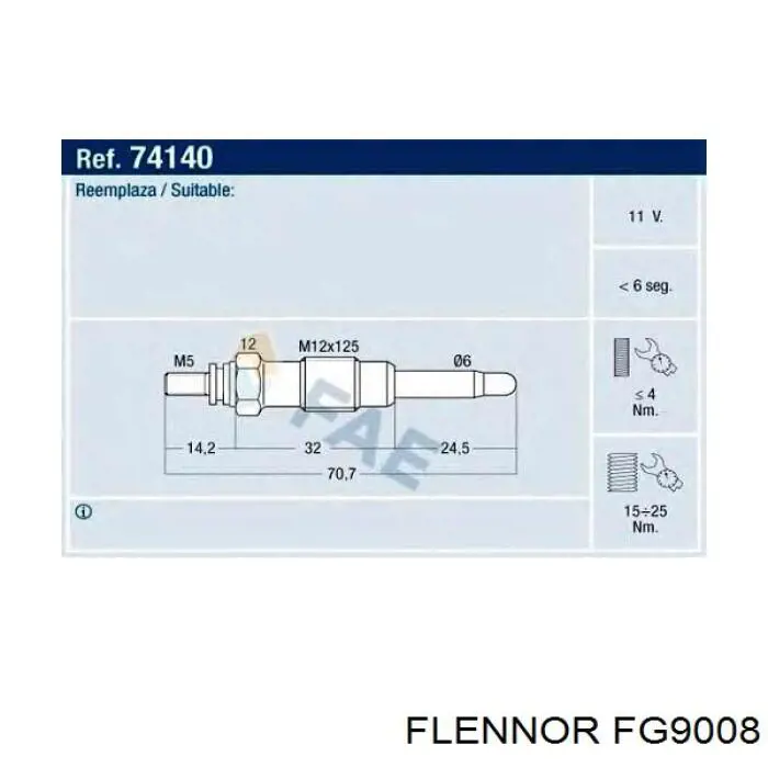 Bujía de precalentamiento FG9008 Flennor