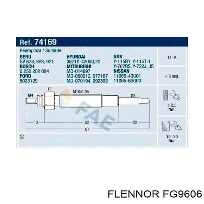 FG9606 Flennor bujía de incandescencia