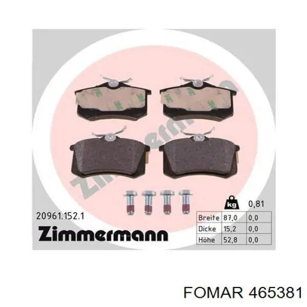 Pastillas de freno traseras 465381 Fomar Roulunds