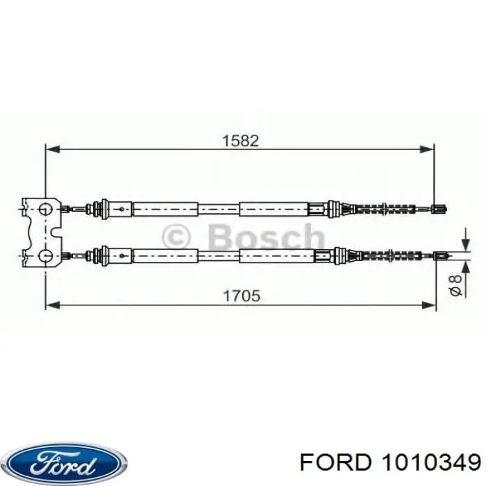 1010349 Ford cable de freno de mano trasero derecho/izquierdo