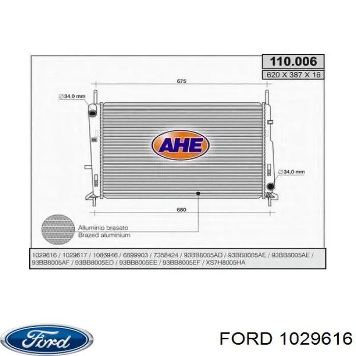 1029616 Ford radiador refrigeración del motor