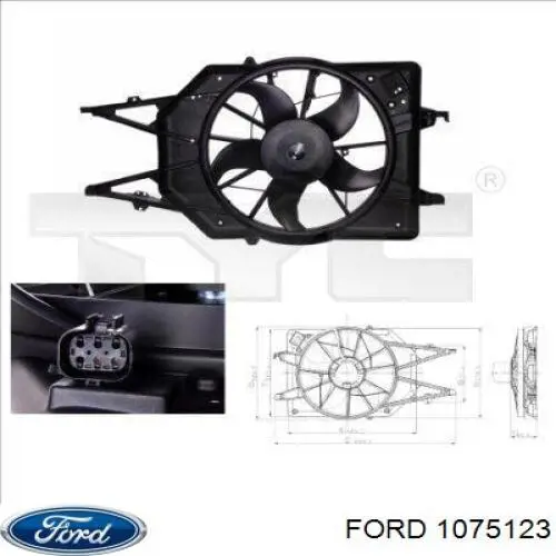 1075123 Ford difusor de radiador, ventilador de refrigeración, condensador del aire acondicionado, completo con motor y rodete