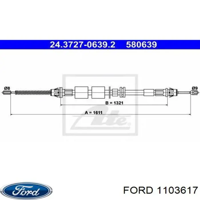 Cable de freno de mano trasero derecho/izquierdo Ford 1103617 precio, desde 17,11 EUR